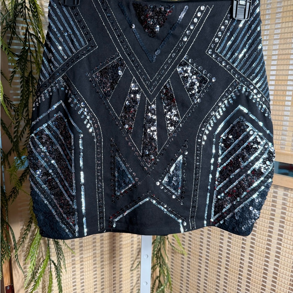 Express Black and Silver Sequin Mini Skirt